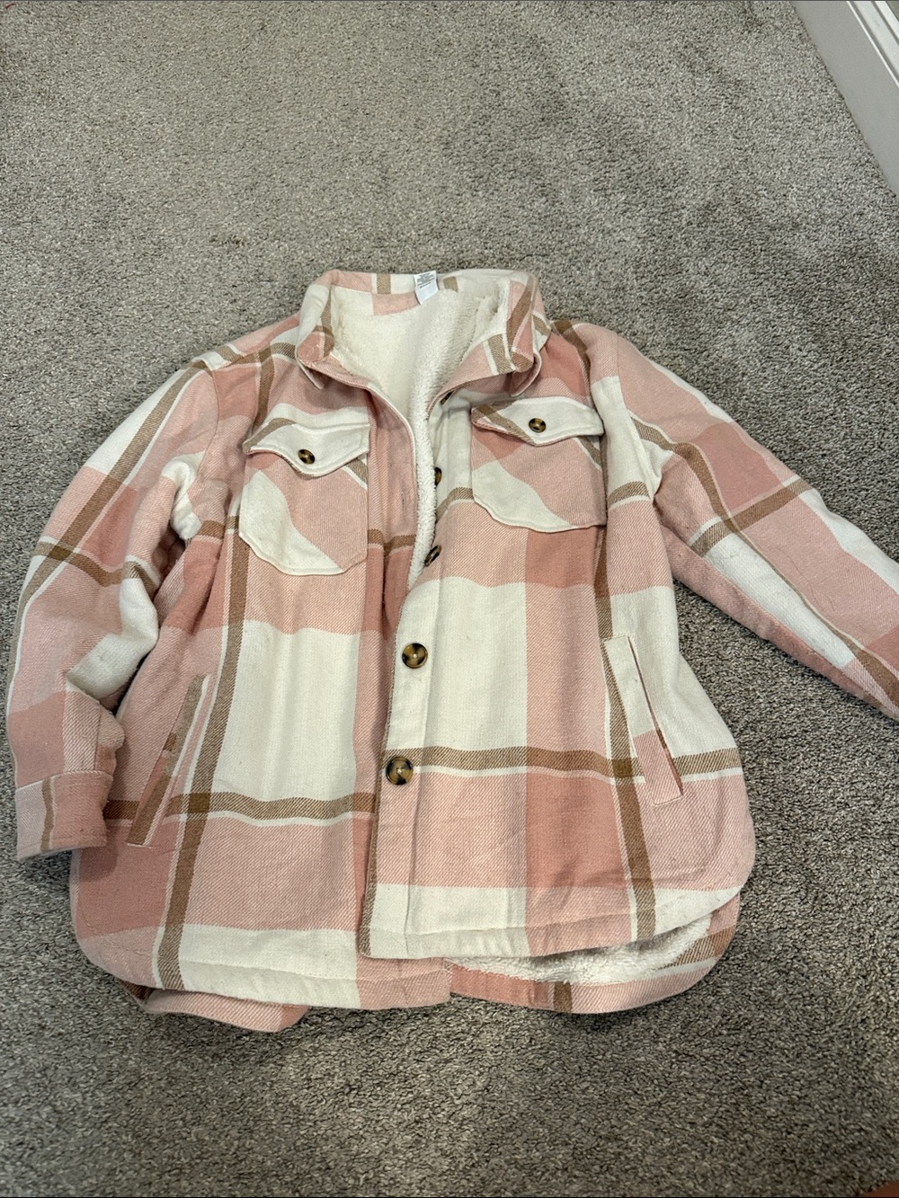 Women’s Pink Plaid Shacket Jacket - Cozy Button-Up